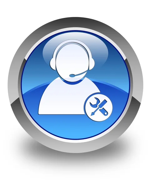 Icono de soporte técnico brillante botón redondo azul —  Fotos de Stock