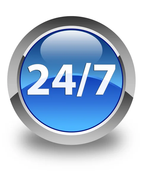 24by7 ikona lśniący niebieski okrągły przycisk — Zdjęcie stockowe