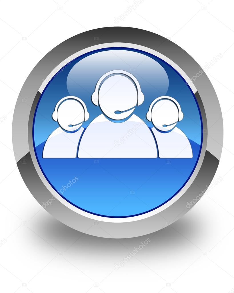 Customer care team icon glossy blue round button