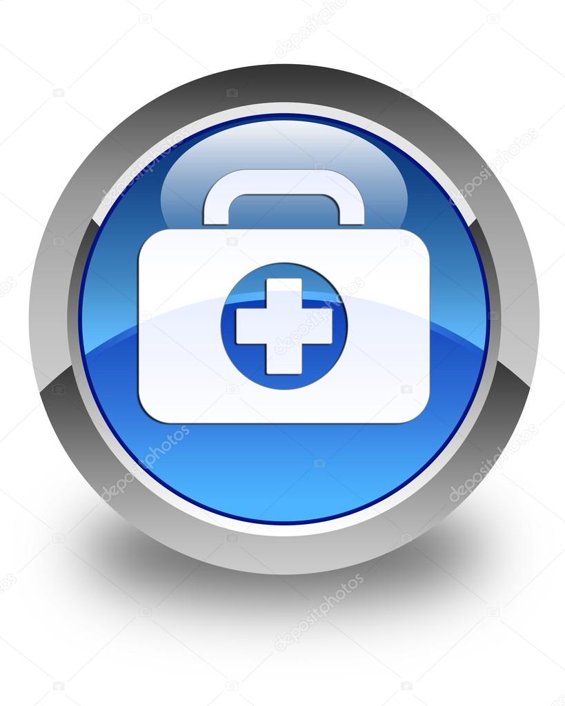 First aid kit icon glossy blue round button