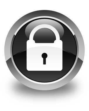 Asma kilit simgesi parlak düğme siyah