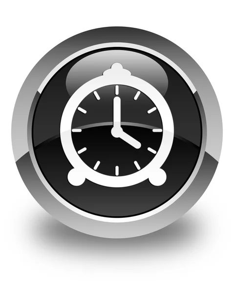 Ícone do relógio de alarme botão redondo preto brilhante — Fotografia de Stock