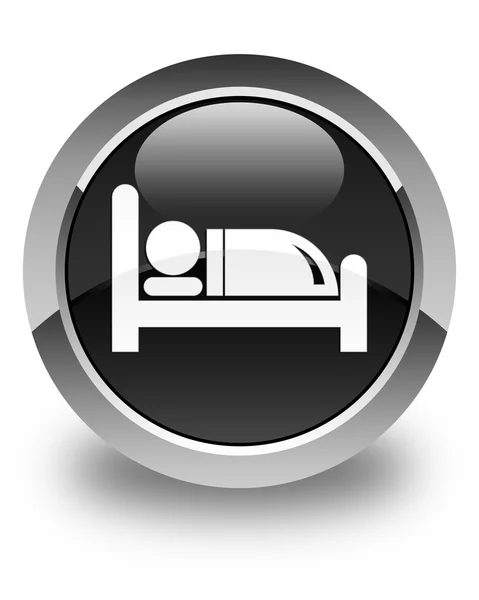 Hotel bed pictogram glanzend zwart ronde knop — Stockfoto