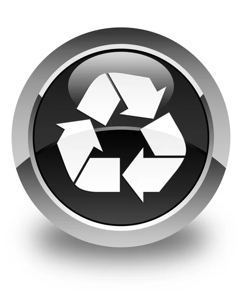 Recycling-Symbol glänzend schwarze runde Taste — Stockfoto