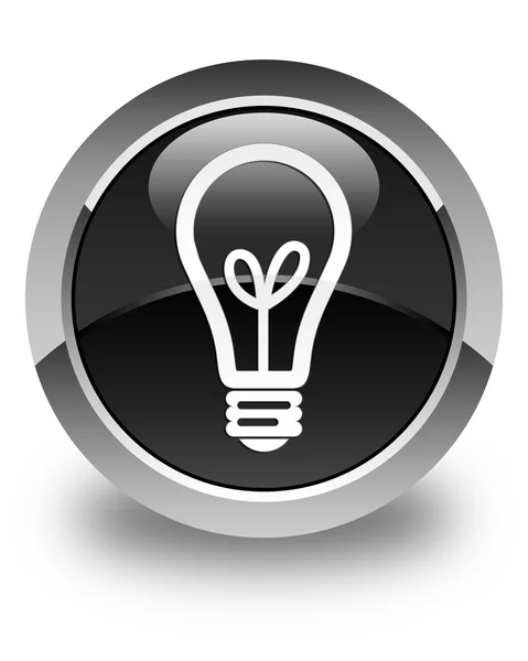 Bulb icon glossy black round button — Stock Photo, Image