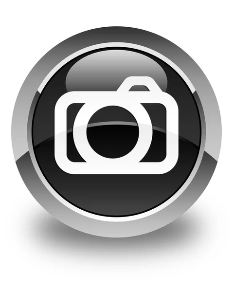 Camera pictogram glanzende zwarte, ronde knop — Stockfoto