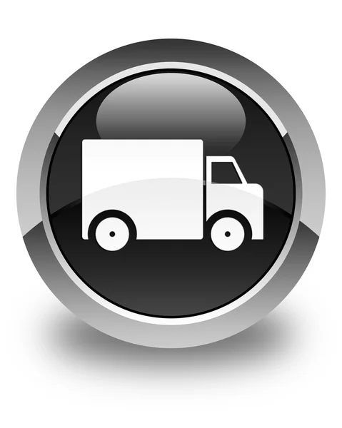 Levering vrachtwagen pictogram glanzend zwart ronde knop — Stockfoto