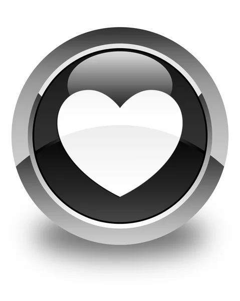 Значок серця глянцева чорна кругла кнопка — стокове фото