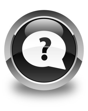 Soru işareti kabarcık simgesi parlak siyah yuvarlak düğmesi