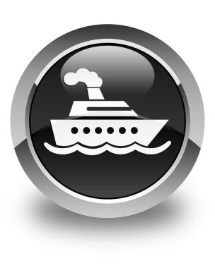 Cruise gemi simgesi parlak düğme siyah