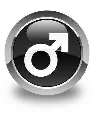 Erkek işareti simgesi parlak siyah yuvarlak düğmesi