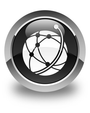 Küresel ağ simgesi parlak siyah yuvarlak düğmesi