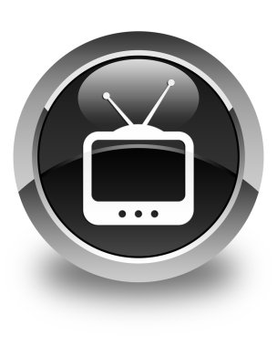 TV simgesi parlak siyah yuvarlak düğme