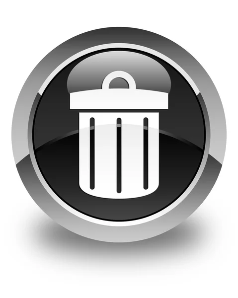 Recycle bin icon glossy black round button — Stock Photo, Image