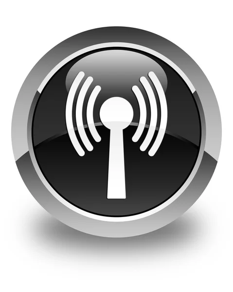 Wlan network icon glossy black round button — Stock Photo, Image