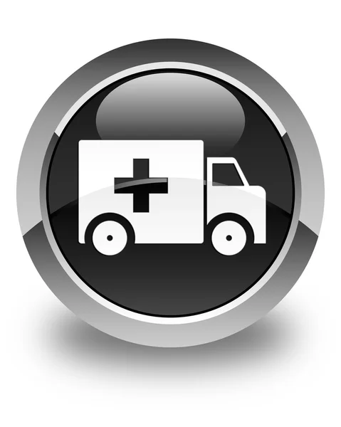 Ambulance glanzend zwarte ronde knoop van het pictogram — Stockfoto