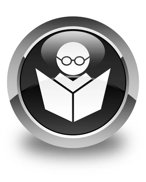 Icono de aprendizaje brillante negro botón redondo —  Fotos de Stock