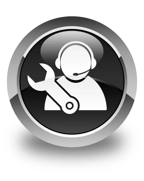 Tech support icon glossy black round button — Stock Photo, Image