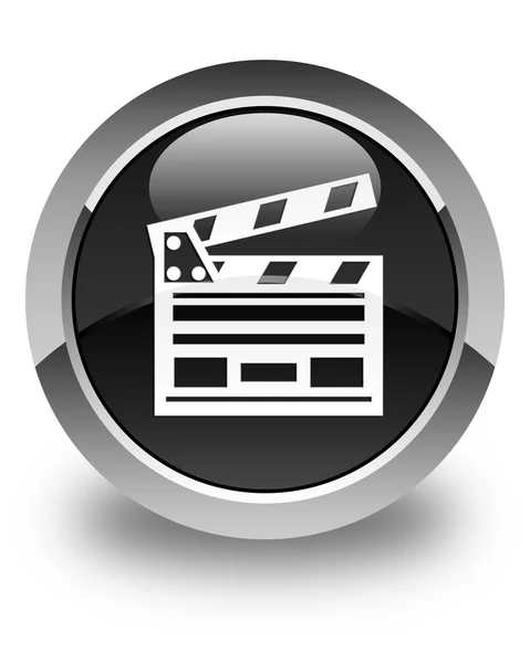 영화 클립 아이콘 광택의 검은색 라운드 버튼 — 스톡 사진