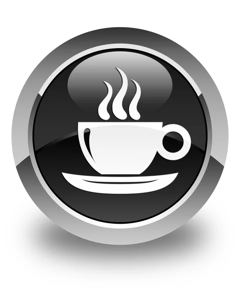 Filiżanka kawy ikony błyszczący czarny okrągły przycisk — Zdjęcie stockowe