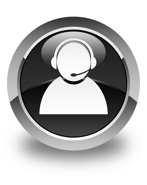 Customer care icon glossy black round button — Stock Photo, Image