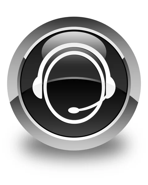 Zákazníka péče služby ikonu lesklé černé kulaté tlačítko — Stock fotografie