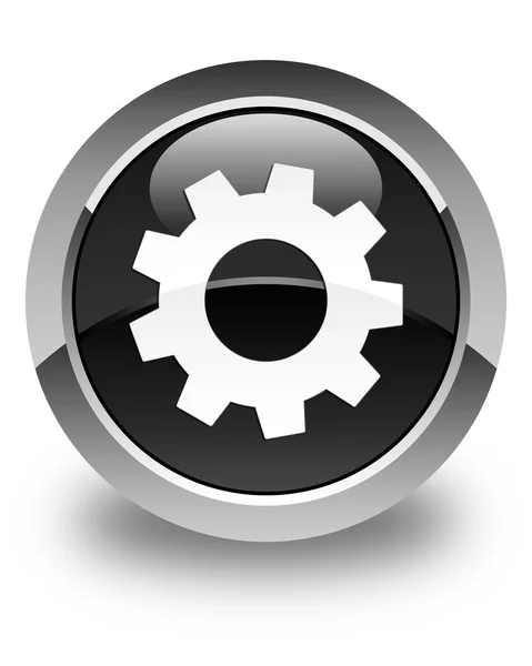 Process icon glossy black round button — Stock Photo, Image
