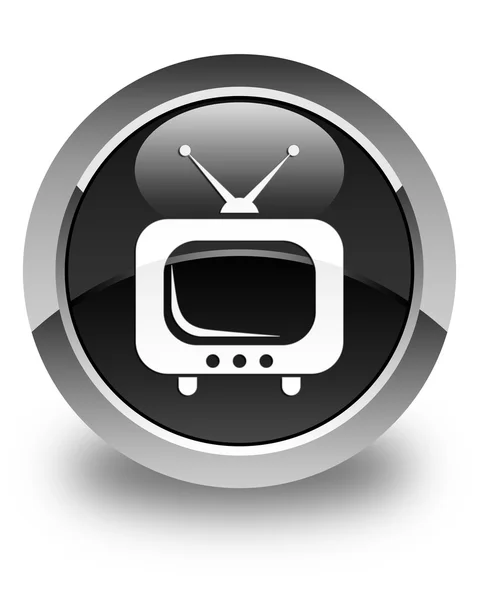 Icône TV bouton rond noir brillant — Photo