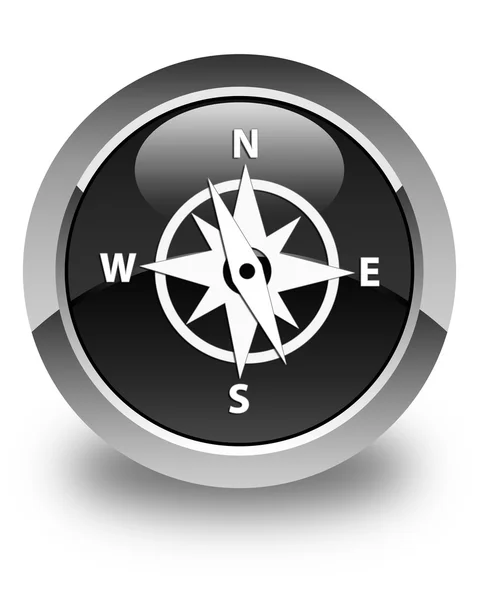 Brújula icono brillante negro botón redondo —  Fotos de Stock