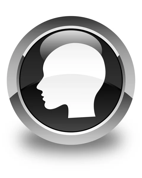 Head (woman face) icon glossy black round button — Stock Photo, Image