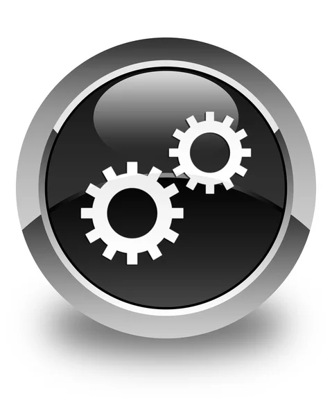 Process icon glossy black round button — Stock Photo, Image