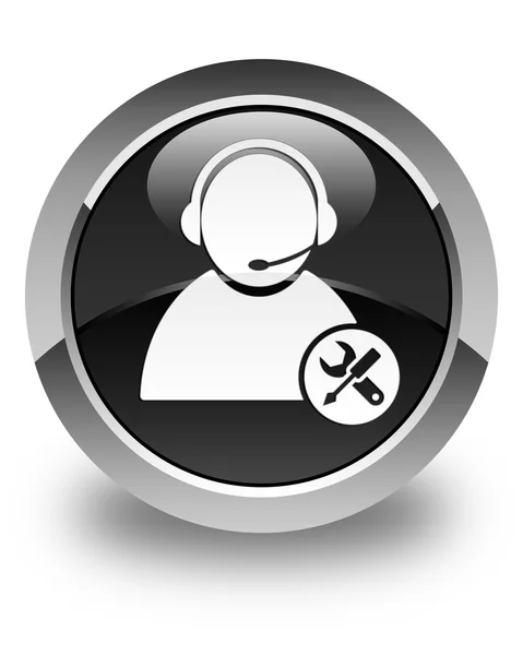 Tech support icon glossy black round button — Stock Photo, Image
