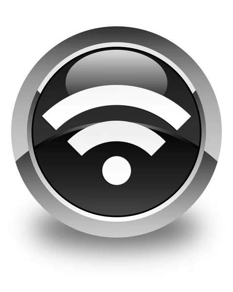 WiFi-ikonen glansigt svart rund knapp — Stockfoto