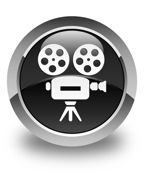 Icona della videocamera nero lucido pulsante rotondo — Foto Stock