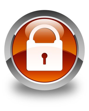 Asma kilit simgesi parlak kahverengi yuvarlak düğme