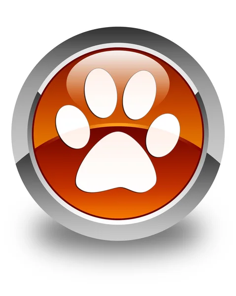 Icono de huella animal brillante botón redondo marrón —  Fotos de Stock