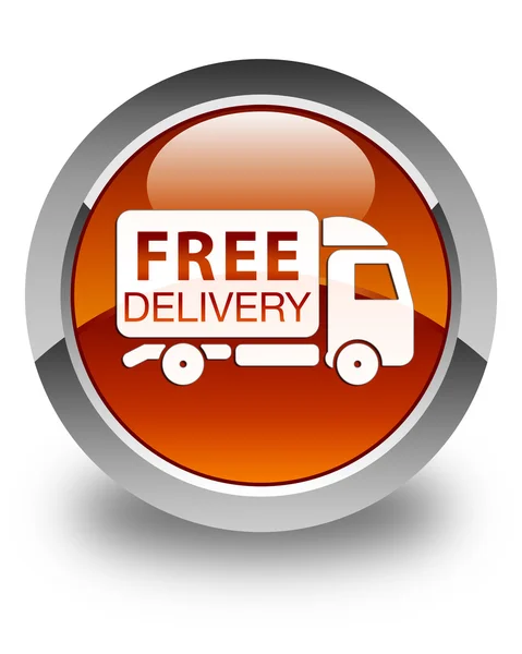 Consegna gratuita camion icona lucida marrone pulsante rotondo — Foto Stock
