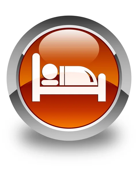 Otel yatak simgesi parlak kahverengi yuvarlak düğmesi — Stok fotoğraf