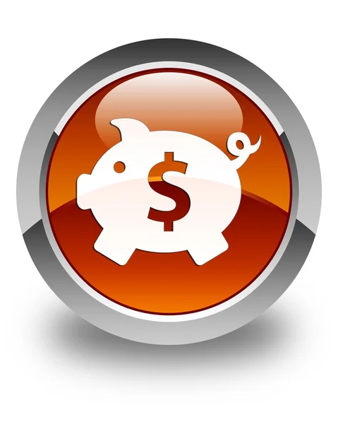 Piggy bank (dollárjel) ikon fényes barna kerek gomb — Stock Fotó