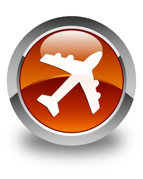 Plane icon glossy brown round button — Stock Photo, Image