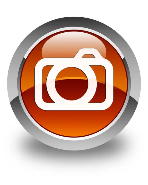 Kamera simgesi parlak kahverengi yuvarlak düğme — Stok fotoğraf