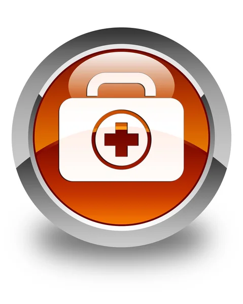 First aid kit icon glossy brown round button — Stock Photo, Image