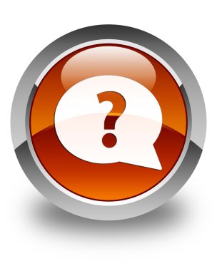 Soru işareti kabarcık kutsal kişilerin resmi parlak kahverengi yuvarlak düğme