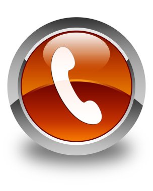 Telefon simgesi parlak kahverengi yuvarlak düğme