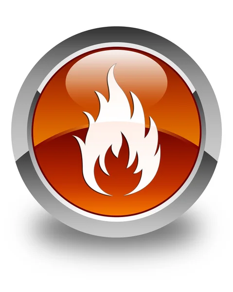 Ícone de fogo botão redondo marrom brilhante — Fotografia de Stock