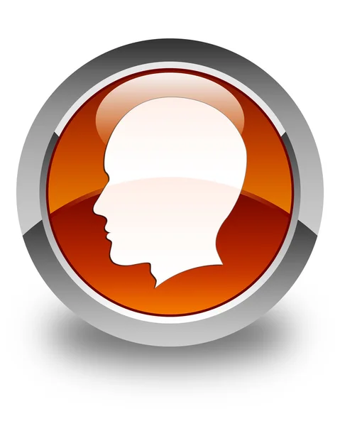Head (male face) icon glossy brown round button — Stock Photo, Image