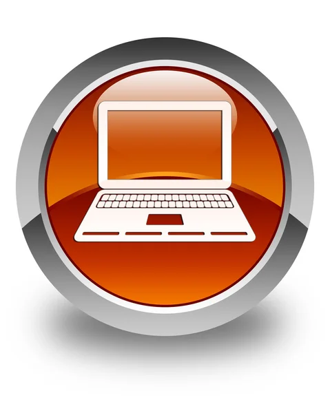 Icono del ordenador portátil brillante botón redondo marrón —  Fotos de Stock
