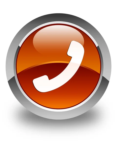 Telefon simgesi parlak kahverengi yuvarlak düğme — Stok fotoğraf