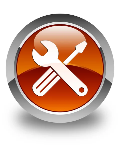 Ícone de ferramentas botão redondo marrom brilhante — Fotografia de Stock