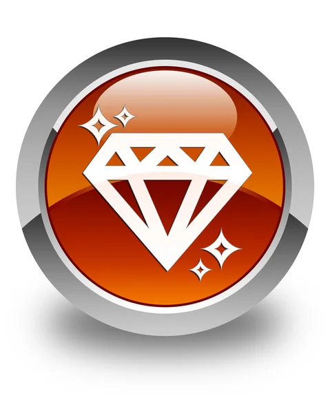 Diamante icona marrone lucido pulsante rotondo — Foto Stock